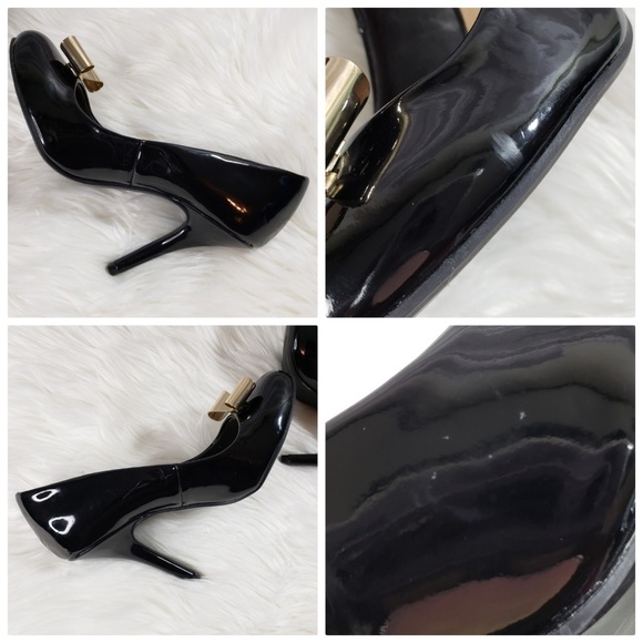 LC Patent Leather & Gold Metal Bow Heels - Picture 6 of 16